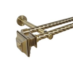 Galerie dubla twist picior universal fara inele prindere perete verdi 19/19 mm aur antic