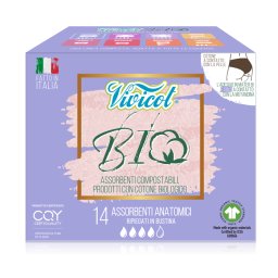 Absorbante de zi din bumbac bio hipoalergenic,compostabil,fara aripioare -4 picaturi (14 buc)-VIVICO