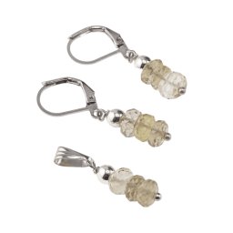 Set cercei cu agatatoare si pandantiv Smokey Citrin discuri fatetate, 5-6mm