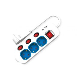 Prelungitor cu 3 x Schuko + 1 x USB-A + 1 x USB type C cu switch ON/OFF 3m Alb, Roline 19.07.2345