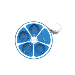 Prelungitor cu 4 x Schuko + 1 x USB-A + 1 x USB type C 1.5m Alb/Bleu, Roline 19.07.2340