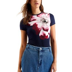 TED BAKER T-Shirt Louannn Placement Printed Fitted Tee 277059 navy