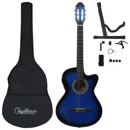 Set chitara acustica cu egalizator, 12 piese 6 corzi, albastru GartenMobel Dekor