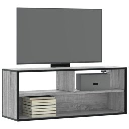 Dulap TV, gri sonoma, 100x31x39,5 cm, lemn prelucrat si metal GartenMobel Dekor