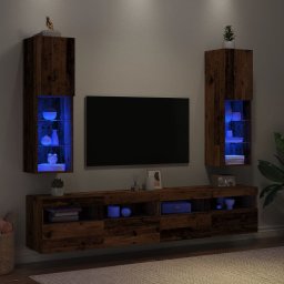 Comode TV cu lumini LED, 2 buc., lemn vechi, 30,5x30x102 cm GartenMobel Dekor