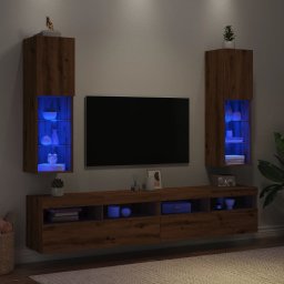 Comode TV cu lumini LED 2 buc. stejar artizanal 30,5x30x102 cm GartenMobel Dekor
