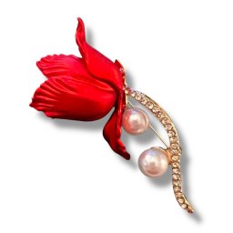 Brosa Floare Donna Red Perla , Cadou Elegant pentru femei