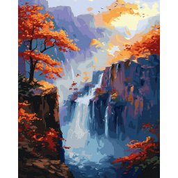 Set pictura pe numere, cu sasiu, Cascada toamna, 40x50 cm
