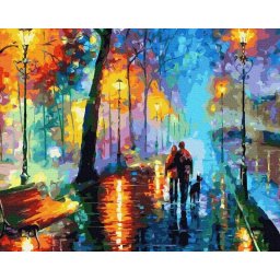 Set pictura pe numere, cu sasiu, Plimbare in ploaie, 40x50 cm