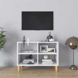 Comoda TV, picioare lemn masiv, alb, 69,5x30x50 cm GartenMobel Dekor