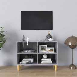 Comoda TV, picioare lemn masiv, gri beton, 69,5x30x50 cm GartenMobel Dekor