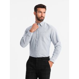 Ombre Elegant men's oxford shirt with embroidery and pocket - light grey