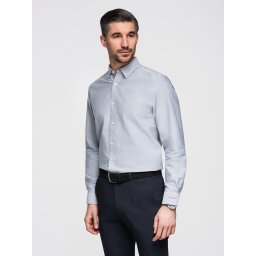 Ombre Elegant men's oxford shirt with embroidery - light grey