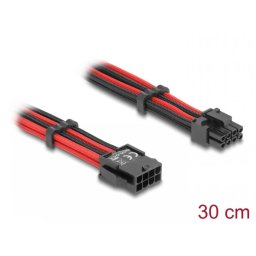 Cablu prelungitor PCIe 8 pini la 6+2 pini T-M brodat Negru/Rosu 0.3m, Delock 80975