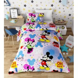 Lenjerie de pat copii bumbac Mikey & Minnie roz