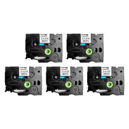 Set 5 benzi laminate SG compatibile Brother TZe-221, 9 mm, negru pe alb, pentru organizare birou, dosare si arhivare