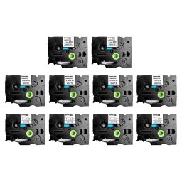 Set 10 benzi laminate SG compatibile Brother TZe-221, 9 mm, negru pe alb, pentru organizare birou, dosare si arhivare