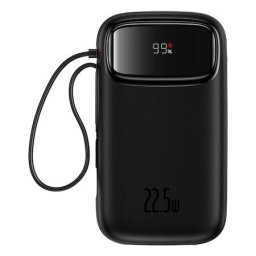 Baterie externa Baterie externa Baseus Qpow2, 10.000 mAh, cablu dual USB-C si Lightning incorporat, Incarcare rapida, 22.5W, Digital Display Negru