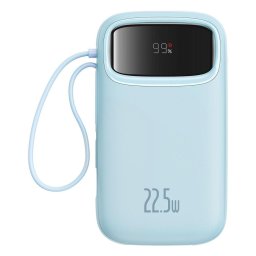 Baterie externa Baterie externa Baseus Qpow2, 10.000 mAh, cablu dual USB-C si Lightning incorporat, Incarcare rapida, 22.5W, Digital Display Albastru