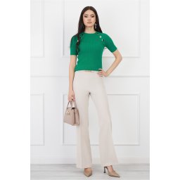 Pantaloni DY Fashion bej evazati cu accesoriu in talie