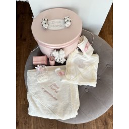 Trusou botez personalizat Cotton Flower Powder Pink