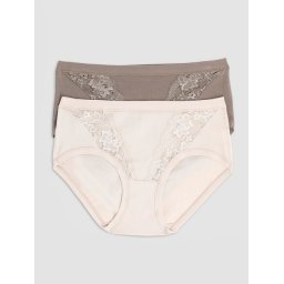 Set 2 perechi chiloti clasici bumbac cu talia medie si dantela Cotonella GD130 I402