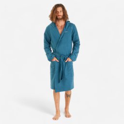 Halat de baie cu glugă compact microfibră Albastru verzui Bărbați