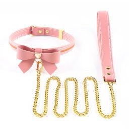 Sevanda Love Heart Butterfly Leather Collar Pink