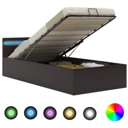 Cadru pat hidraulic cu lada LED gri 90x200 cm piele ecologica GartenMobel Dekor