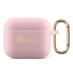 Husa Guess AirPods 3 Vintage Script, culoare roz