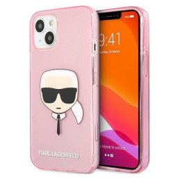 Husa Husa de protectie Karl Lagerfeld TPU Full Glitter Karl Head pentru iPhone 13 mini, KLHCP13SKHTUGLP, Roz
