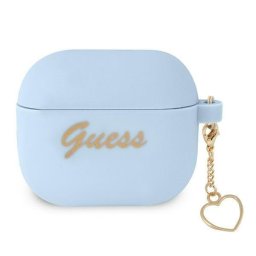 Husa Guess AirPods 3, Silicone Charm Heart, culoare albastru