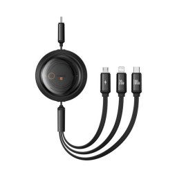 CABLU alimentare si date Free2Pull Mini,Fast Charging Data Cable,retractabil universal,USB Type-C la USB Type-C,micro USB si Lightning 100W,1.1m,negru
