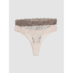 Set 2 perechi chiloti tanga bumbac cu talia joasa si dantela Cotonella GD488 I402