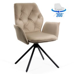 Scaun living bej BUC 0224 din catifea, rotativ cu design elegant