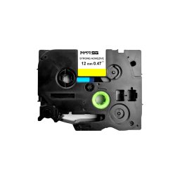 Banda laminata SG cu adeziv puternic compatibila Brother TZe-S631, 12 mm, negru pe galben, pentru suprafete plane, avertizare vizuala si etichetare durabila