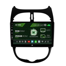 Navigatie Peugeot 206 (1998-2012), Android 13, Z-Octacore 8GB RAM + 256GB ROM, 9 Inch - AD-BGZ9008+AD-BGRKIT262