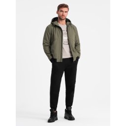 Ombre Men's lightweight jacket with hood and mesh lining - olive