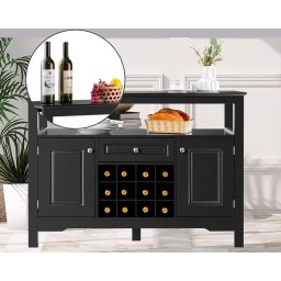CBN1 - Comoda Bar, 117 cm, depozitare vin, bautura, condimente, dulap cu rafturi bucatarie, living, dining, multifunctional - Neagra
