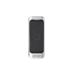 Cititor card Hikvision DS-K1107AM, citeste carduri Mifare 13.56 MHz, distanta citire: ≤ 50 mm, RS-485, Wiegand (W26/W34) protocol si protocol OSDP, Watchdog, indicator de stare si alimentare, buzzer incorporat, tamper, alimentare 12VDC, IP65, dimensiuni