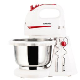 Mixer cu bol Daewoo, putere 300 W, bol inox rotativ 360 grade, capacitate bol 2000 ml, functie Turbo, 5 viteze, accesoriu framantare, palete amestecare, carcasa ABS