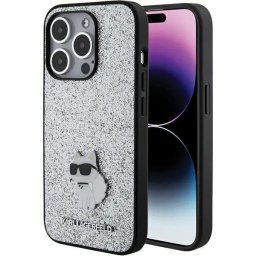 Husa Karl Lagerfeld Fixed Glitter Choupette Logo Metal Pin Case for iPhone 15 Pro Max - Silver