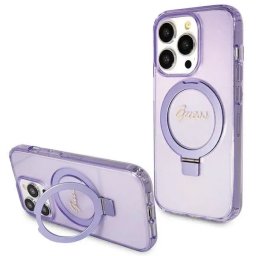 Husa Ring Stand Script Glitter MagSafe pentru iPhone 15 Pro – violet