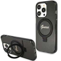 Husa Ring Stand Script Glitter MagSafe pentru iPhone 15 Pro – negru