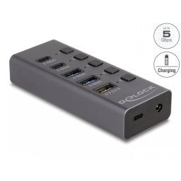 HUB USB 3.2 la 2 x USB-A + 2 x USB Type C + 1 x Fast Charging cu Switch ON/OFF, Delock 64248