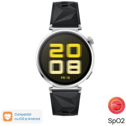 Smartwatch Watch GT 5, 41MM, Tarnish Stainless Steel Case, Black Fluoroelastomer Strap