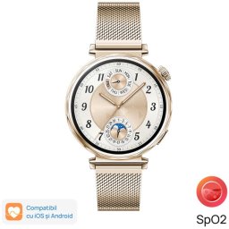 Smartwatch Watch GT 5, 41MM, Pale Gold Stainless Steel Case, Gold Milanese Strap