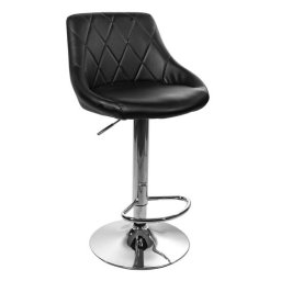 Scaun de bucatarie/bar, Artool, Kast, rotativ, piele ecologica neagra, picior metal argintiu, 45.5x48.5x85-105 cm