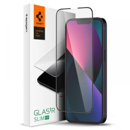 Folie Protectie Ecran Spigen Slim pentru Apple iPhone 13 / Apple iPhone 13 Pro, Sticla securizata, Full Face, Full Glue, Neagra AGL03392