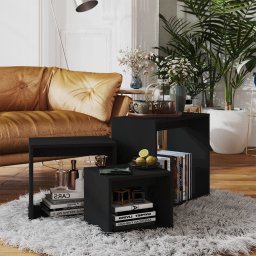 Masute suprapuse, 3 buc., negru, PAL GartenMobel Dekor
